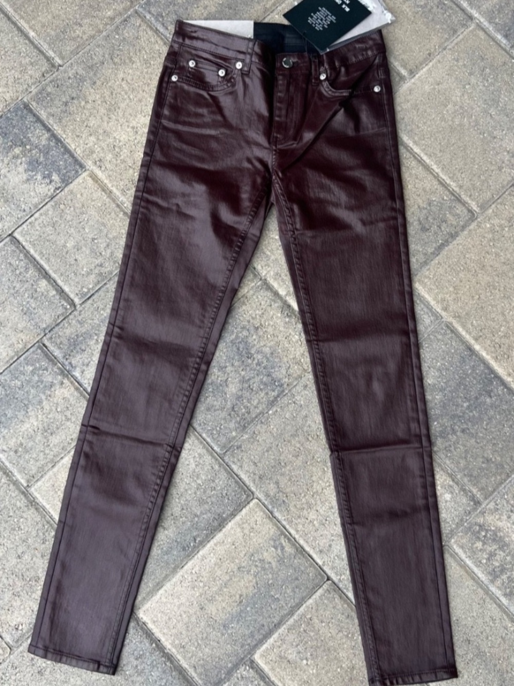 BLK DNM NYC pants Womens 26/30 Coated Empire Red skinny NWT $349 Saks Fifth Ave